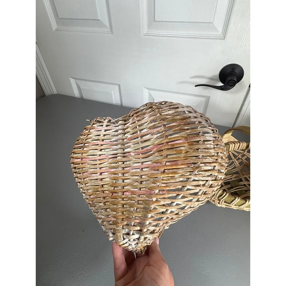 Wicker Basket Set Heart Shaped Round Rectangular Farmhouse Decor Lot 3